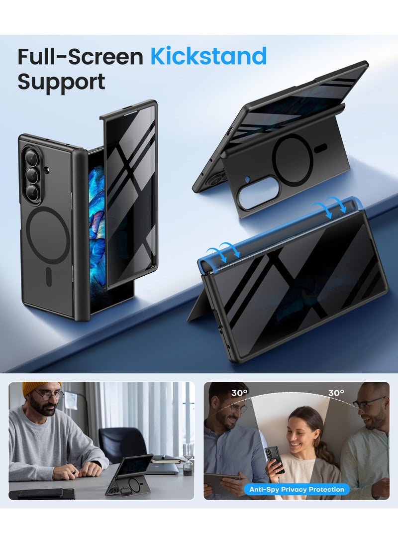 بيرفي جراب لهاتف سامسونج جالاكسي زد فولد 7 مع واقي شاشة خصوصية، متوافق مع MagSafe، مضاد للتجسس، مزوّد بحامل مخفي مدمج، حماية كاملة للجهاز، نحيف ومقاوم للصدمات، جراب لهاتف زد فولد 7، أسود. - Image 2